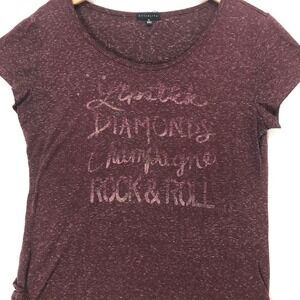 Socialite Womens XL Maroon Space Dye Graphic Tee Rock & Roll Glitter Top 69501M